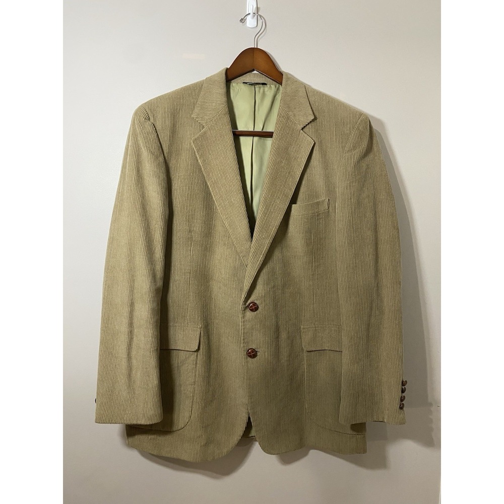 Joe Namath Sports Coat Mens 46L Tan 100% Cotton‎ Corduroy Blazer Pockets EUC!